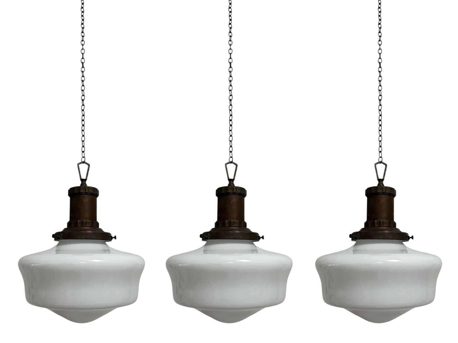 Pair Set Antique English Church Opaline Milk Glass Ceiiling Pendant Light Lamp By Morco photo vinterior