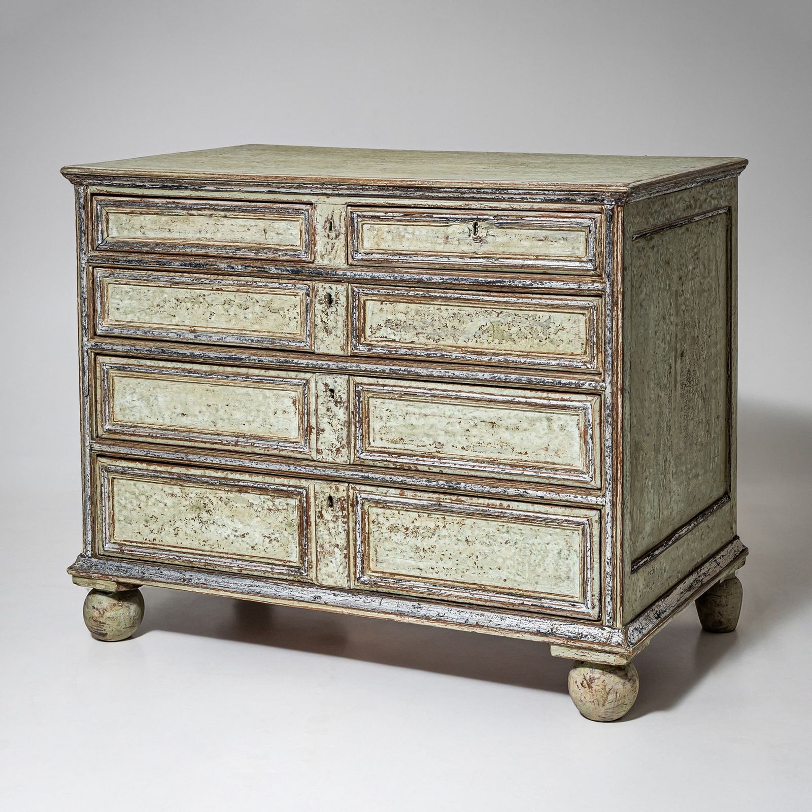 Light Green Patinated Chest Of Drawers With Silvered Accents, Late 18th Century photo for sale
