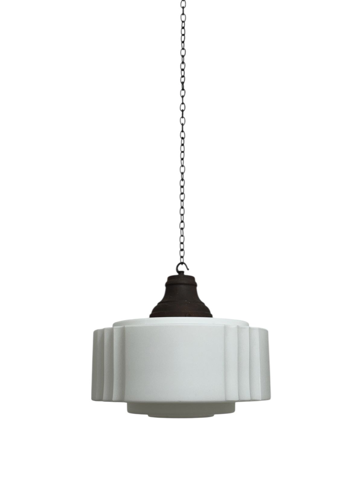 Run Set Large Antique Church Stepped Satin Opaline Milk Glass Ceiling Pendant Light Lamp photo vinterior
