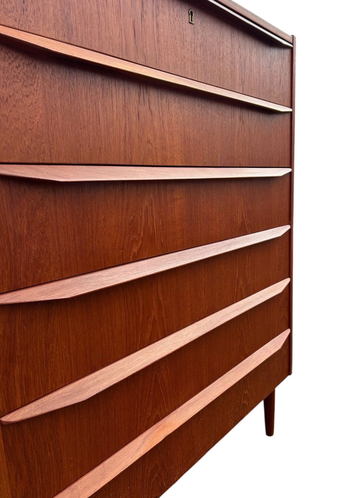 Danish Teak Chest Of Drawers Scalloped Handles Mid Century Tallboy 1960s photo buy