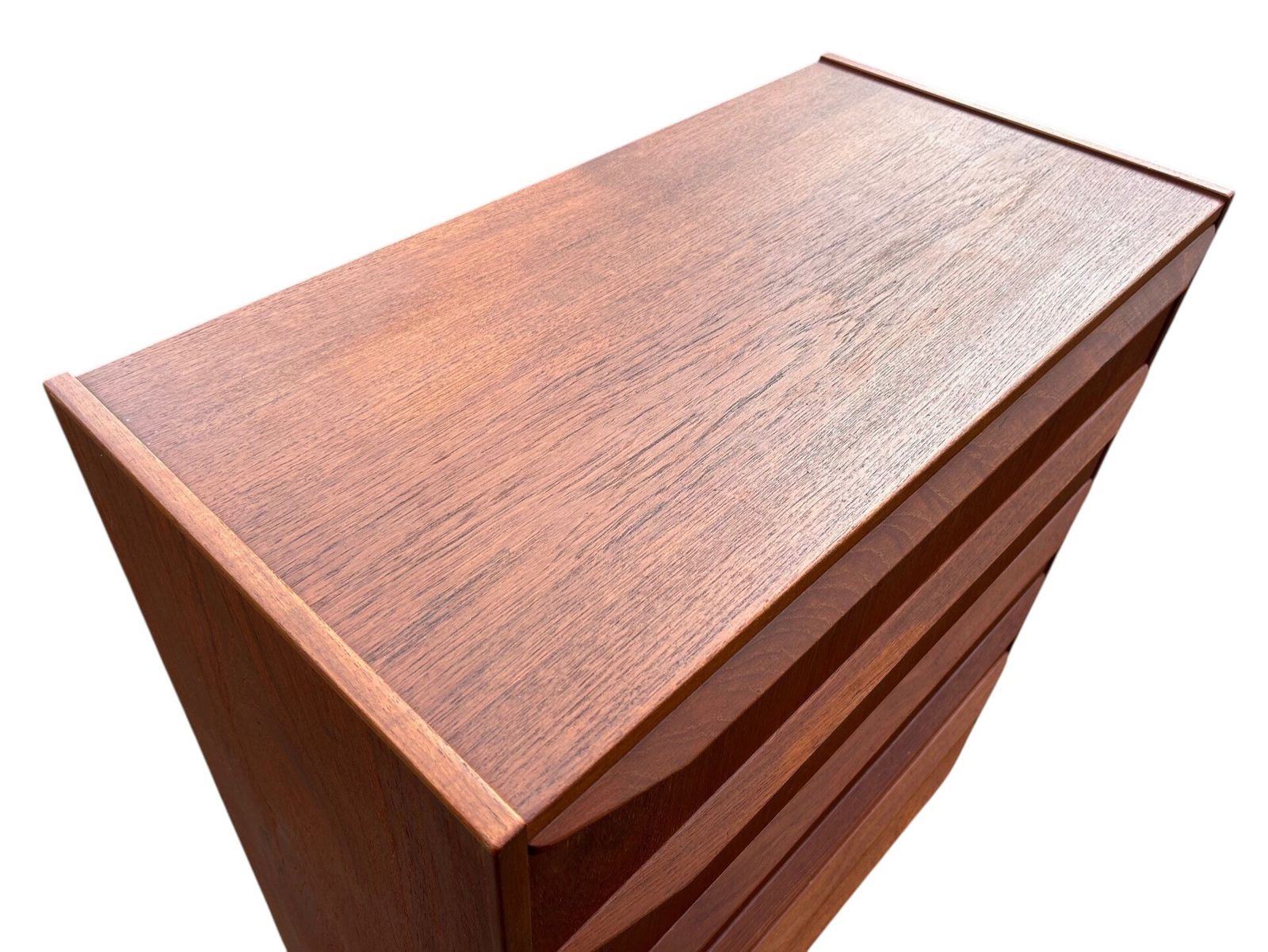Danish Teak Chest Of Drawers Scalloped Handles Mid Century Tallboy 1960s photo 1200.0
