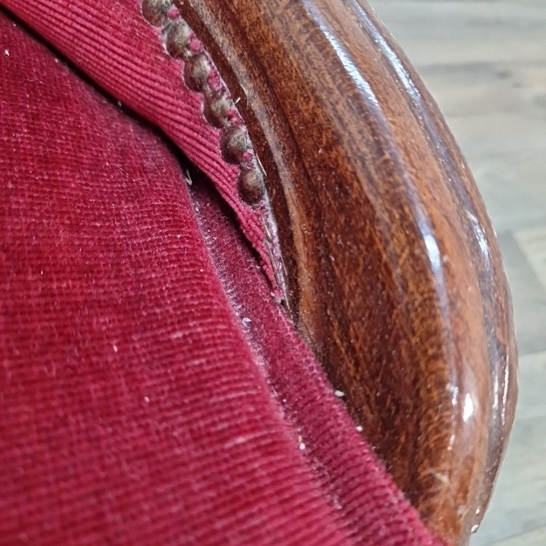 Antique Style Slipper Chair Spoon Button Back Red Upholstery Victorian Bedroom photo 140.0