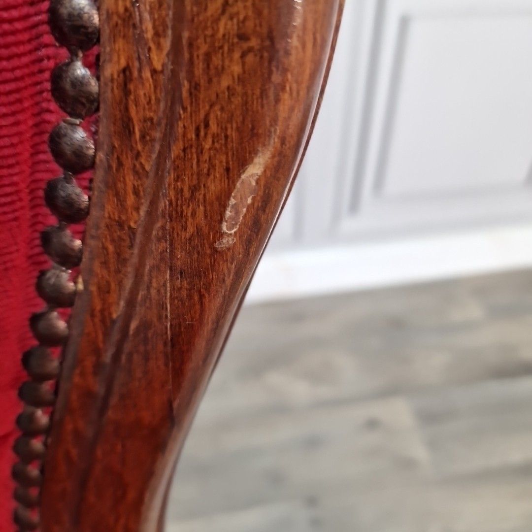 Antique Style Slipper Chair Spoon Button Back Red Upholstery Victorian Bedroom photo buy