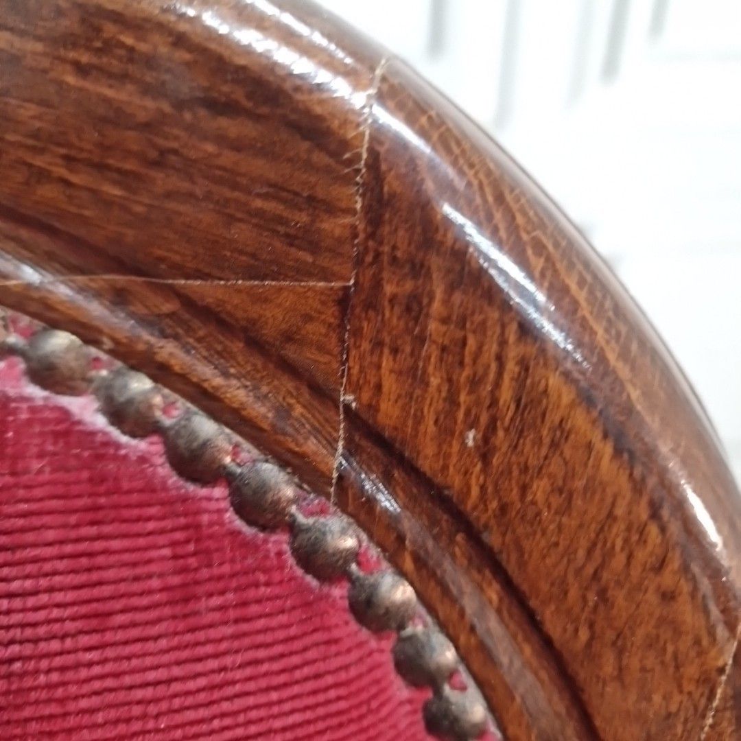 Antique Style Slipper Chair Spoon Button Back Red Upholstery Victorian Bedroom photo vintage