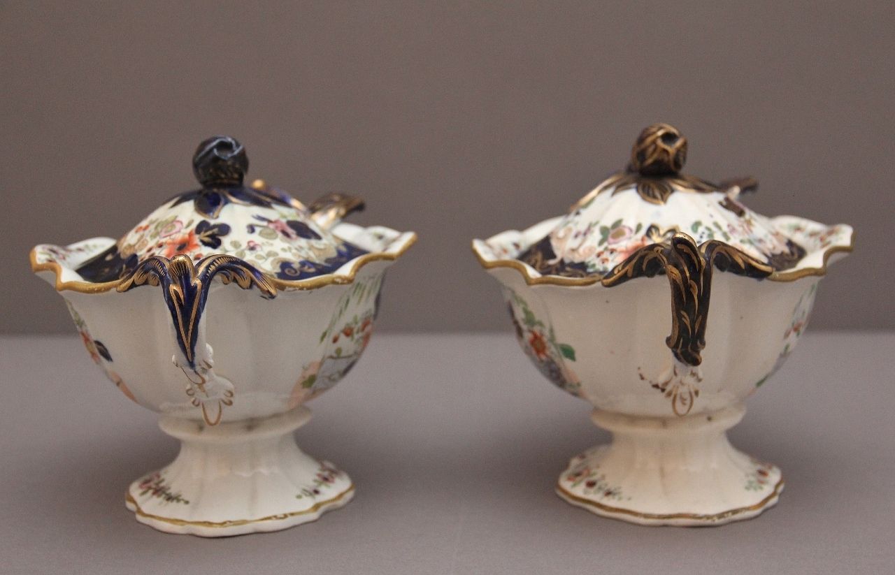photo for sale Pair 19th Century Masons Ironstone Sauce Tureens With Ladles