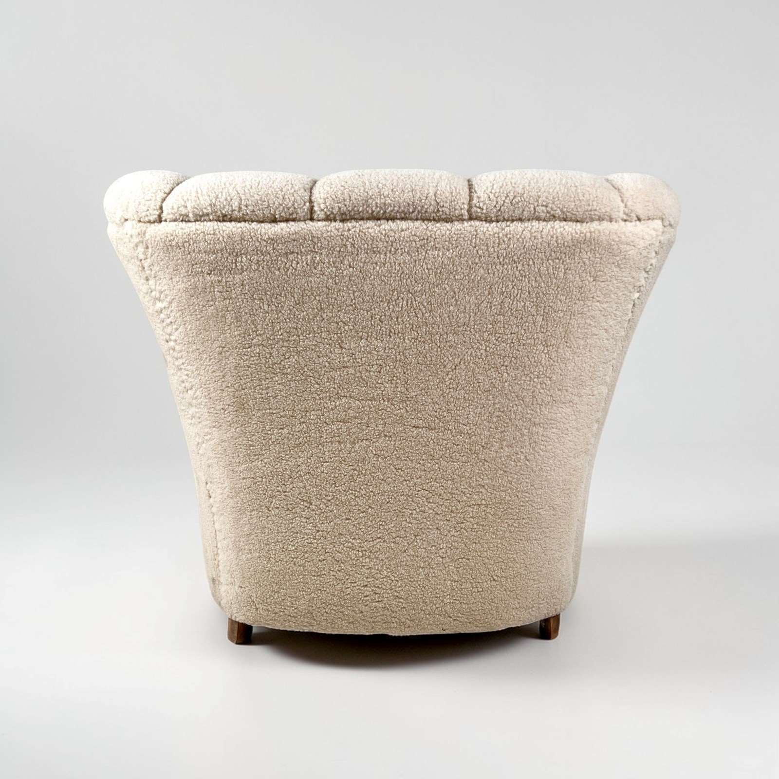 Pair Of Danish Art Deco Scallop Back Armchairs, Upholstered In Sherpa Wool photo buy