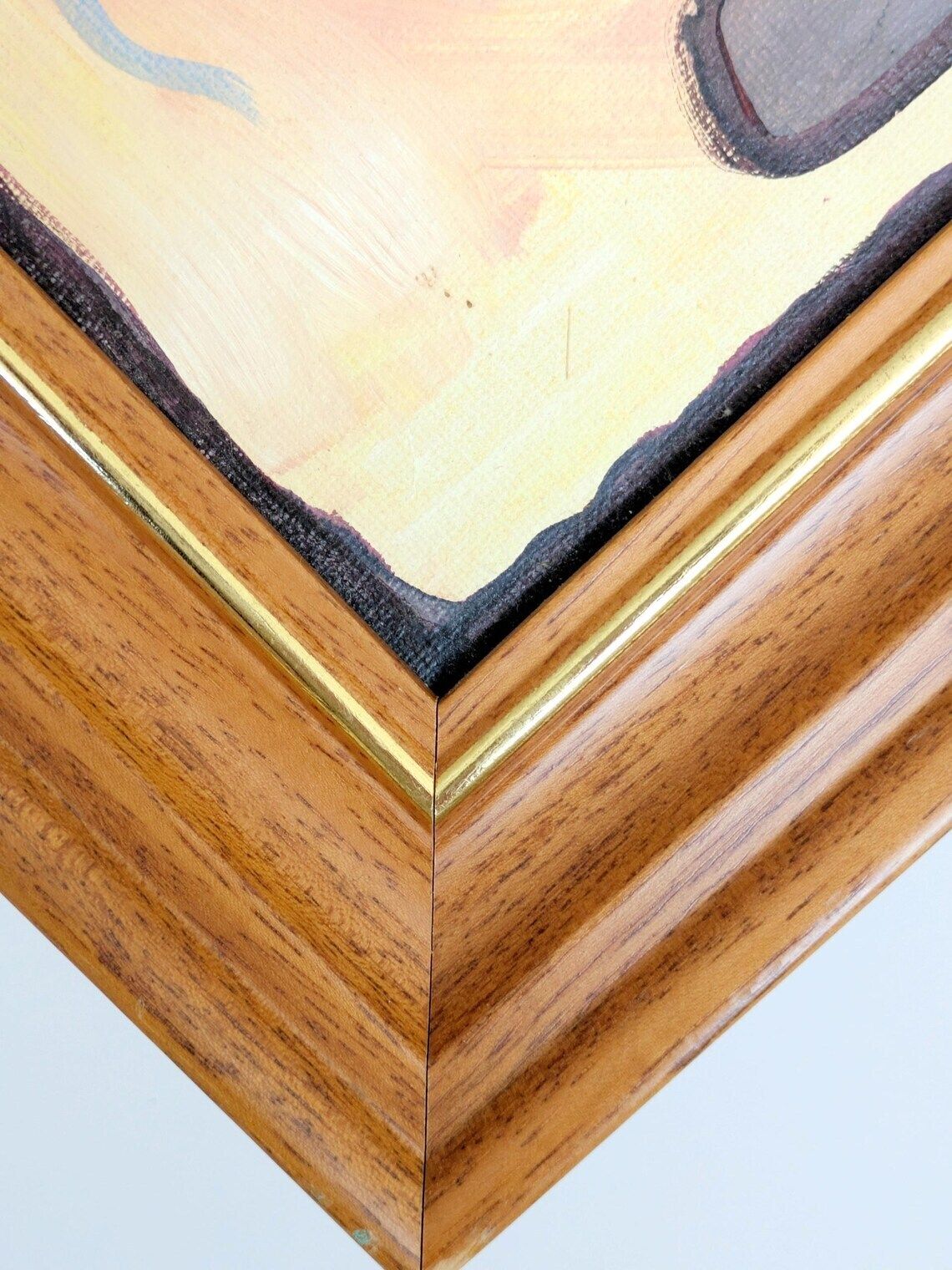 photo buy Vintage Abstract Oil Painting On Canvas, Surrealist Inspired Composition In Wooden Frame