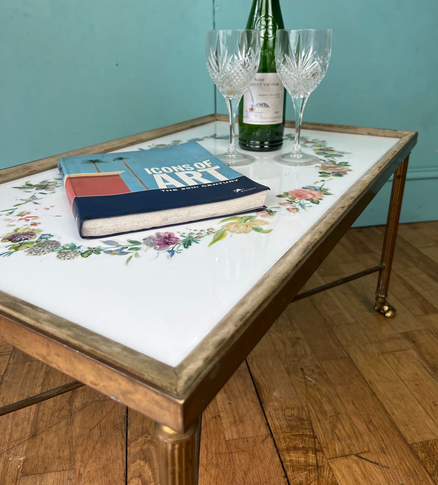French Mid Century Brass Coffee Table photo vintage