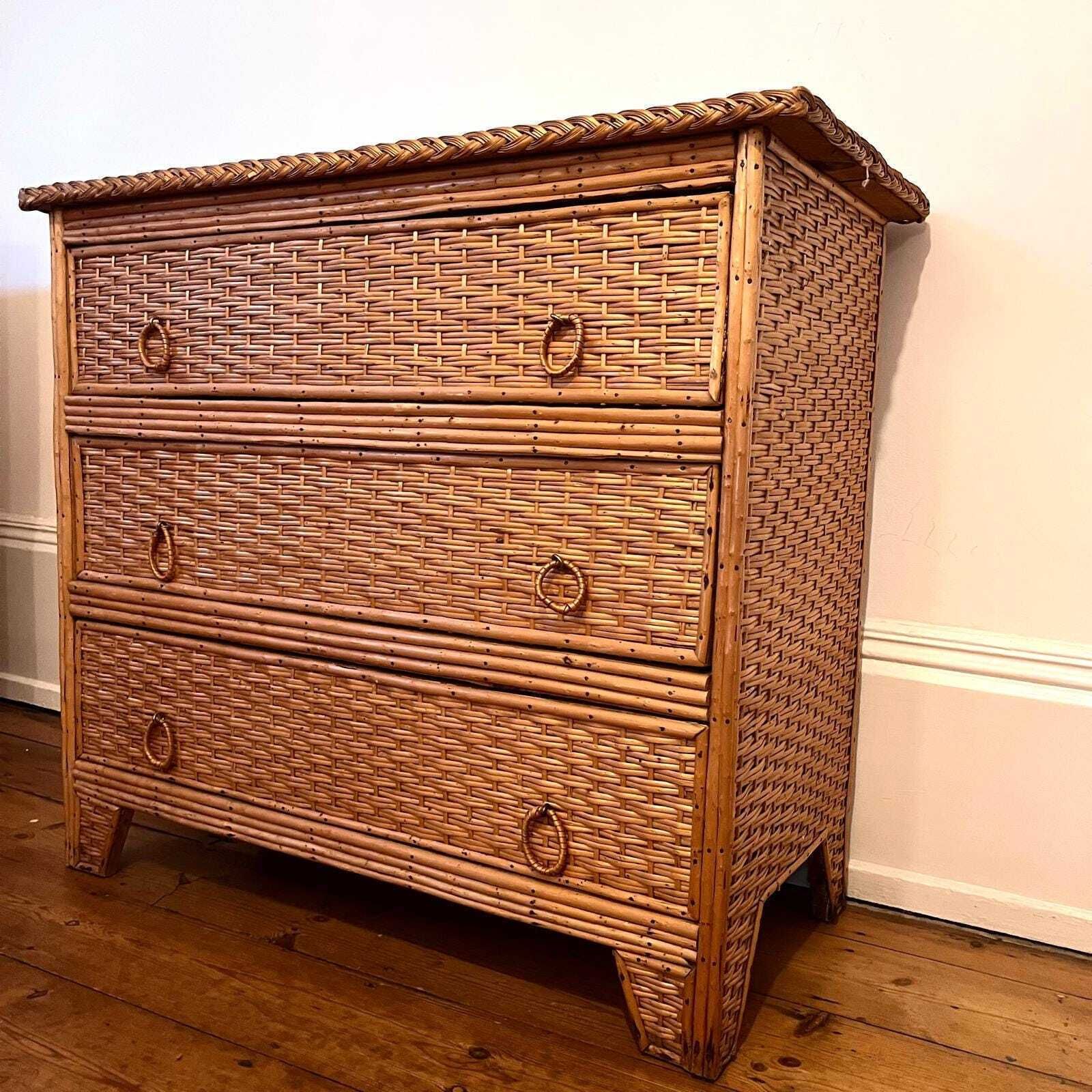 Vintage Bamboo And Wicker 3 Drawer Chest Of Drawers/ Storage /Cupboard photo 1550.0
