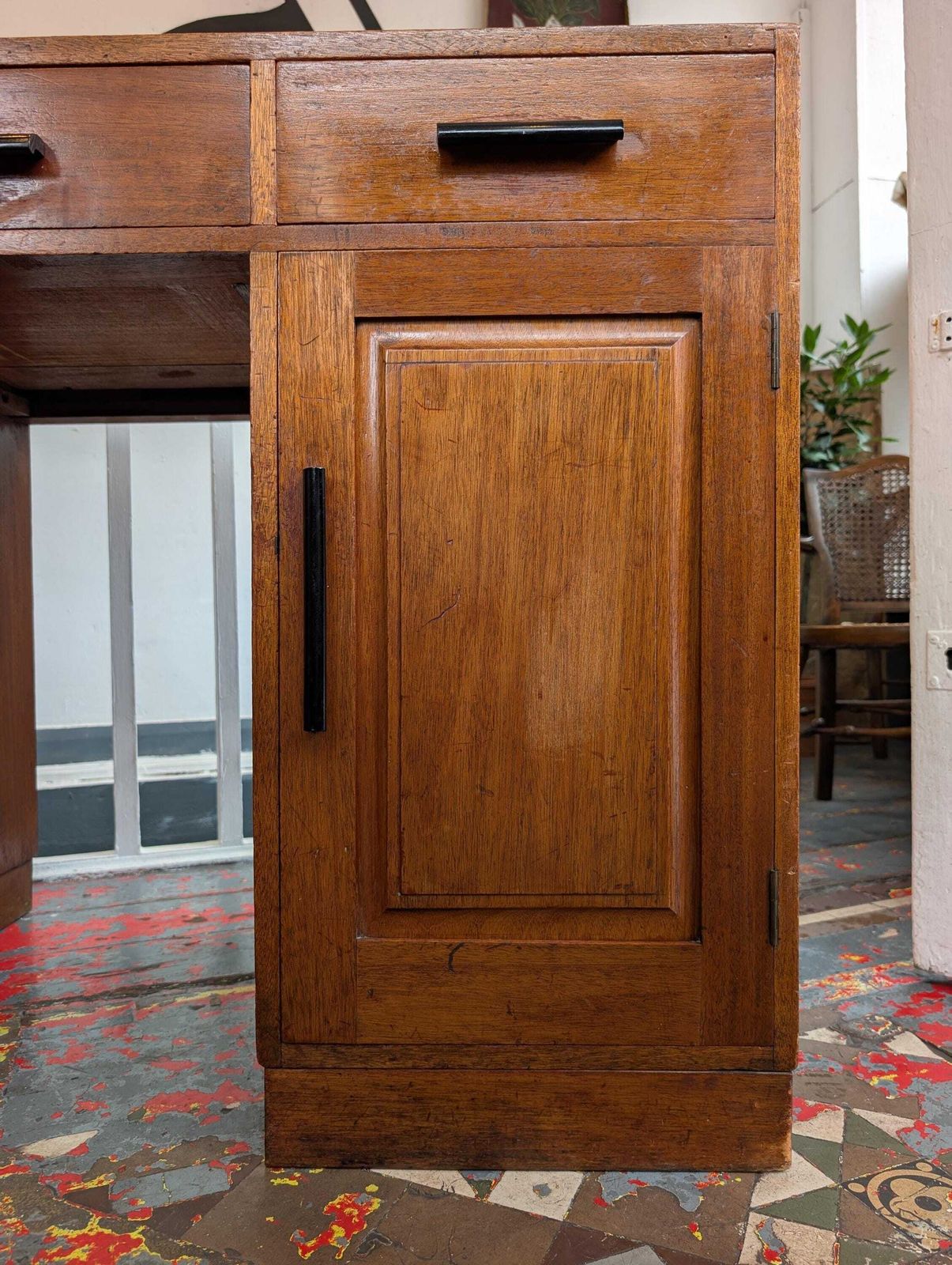 photo furniture 1940s Art Deco Oak Partners/Clerks Pedestal Desk.