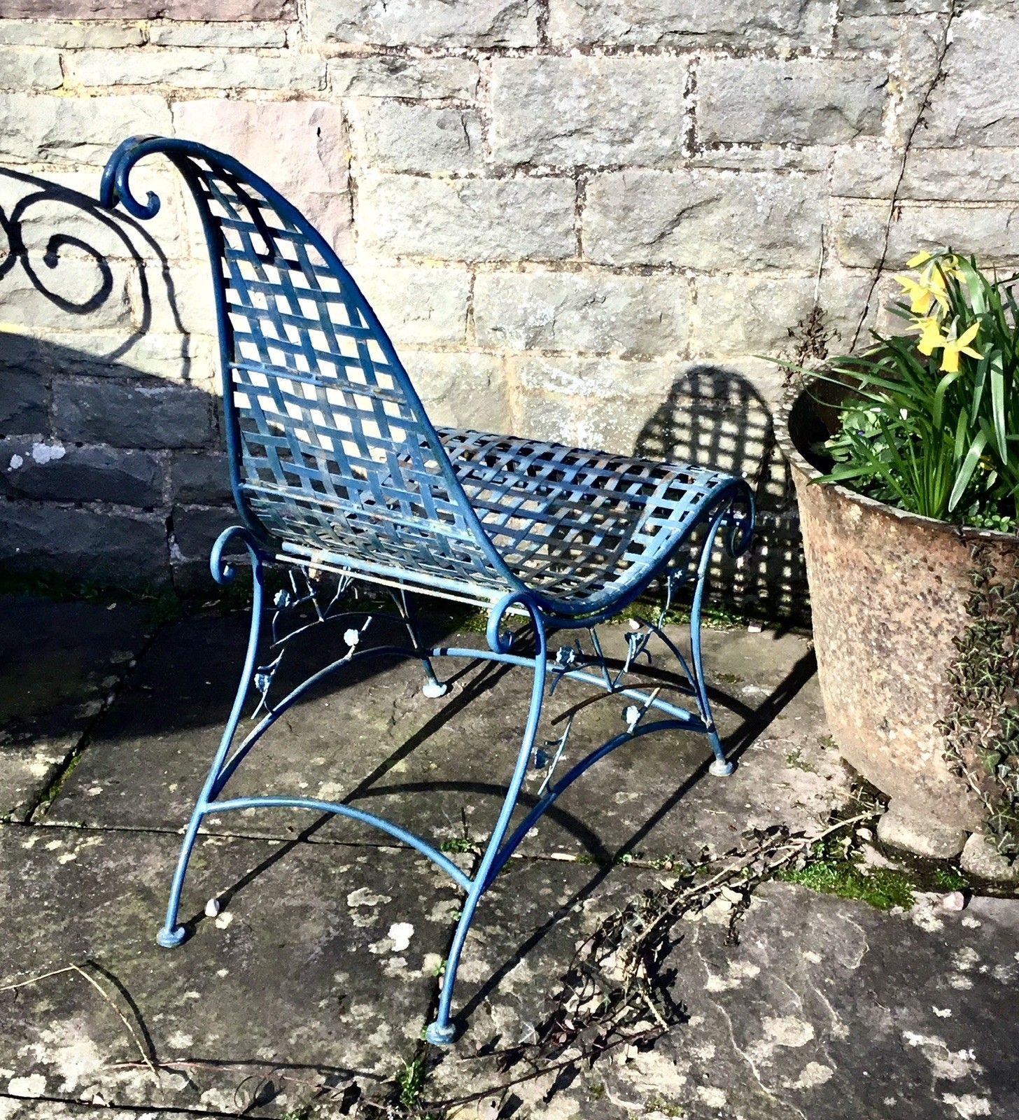 Stunning Mid Century Strapwork Garden Chair In Wrought Iron photo for sale