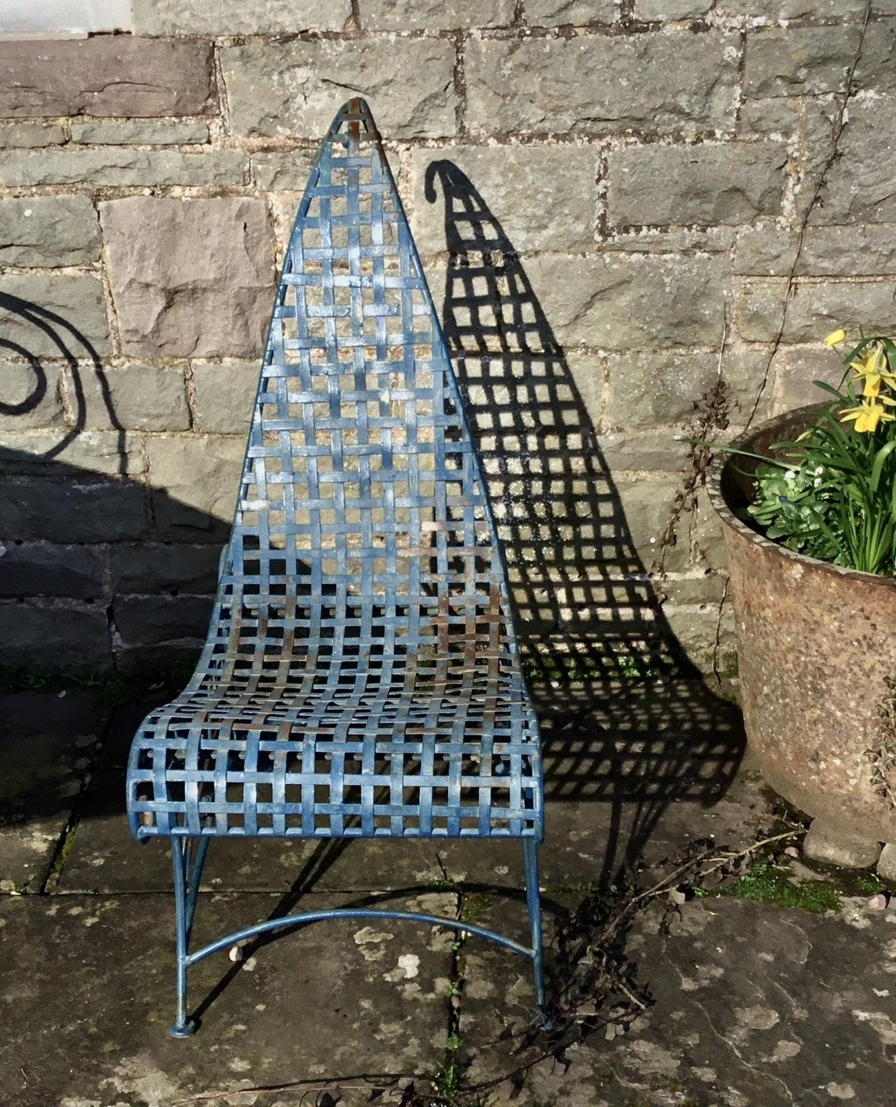Stunning Mid Century Strapwork Garden Chair In Wrought Iron photo vinterior
