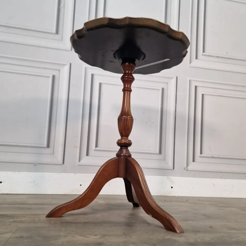 Vintage Side Wine Table Red Faux Leather Top Tripod Retro Antique Style photo for sale