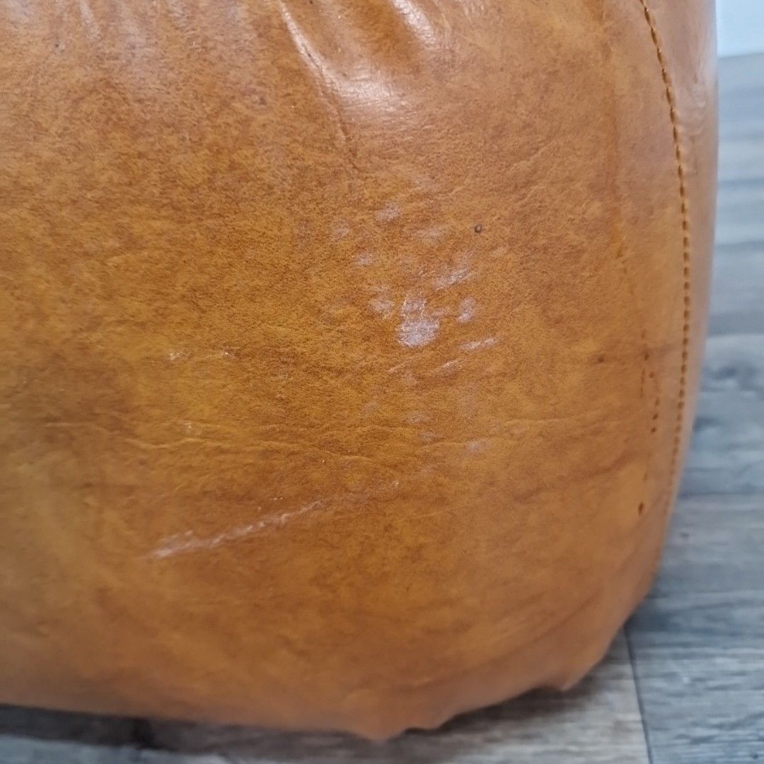 Vintage Tan Sherborne Footstool Pouffe Mid Century Foot Rest Faux Leather Vinyl photo vintage