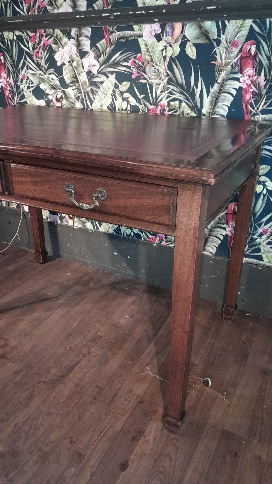Vintage Mahogany Desk With 2 Dovetail Drawers And Red Top photo furniture