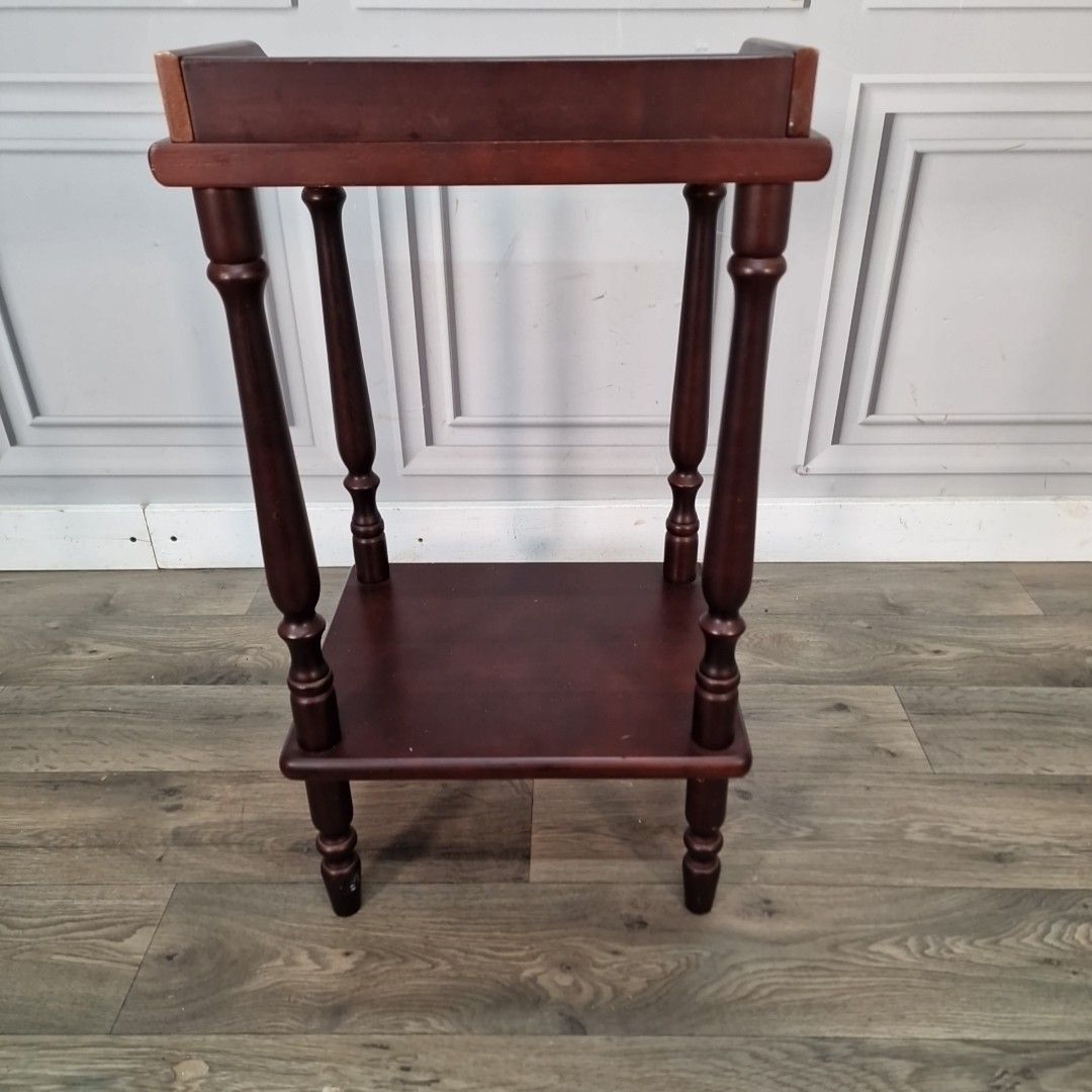 photo vinterior Vintage Telephone Side Table Tray Top Turned Wooden Whatnot Shelves Retro