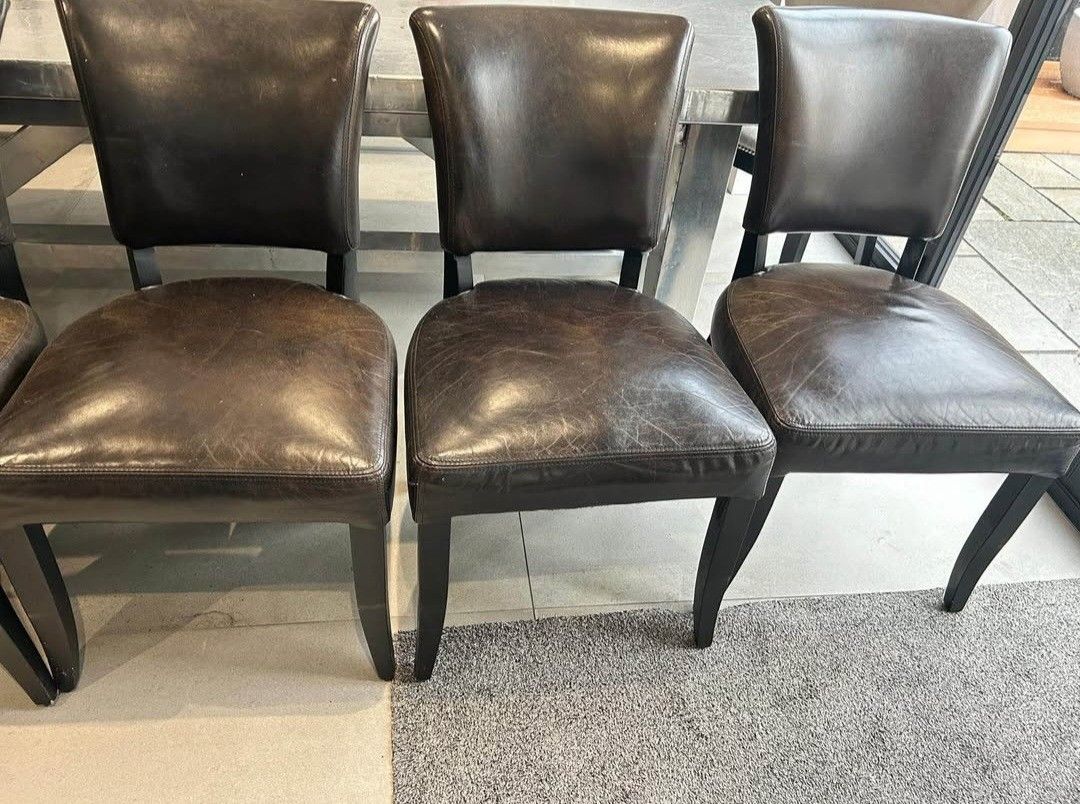 Timothy Oulton Boston Dining Table & 8 Dark Brown Leather Velvet Studded Chairs photo vintage
