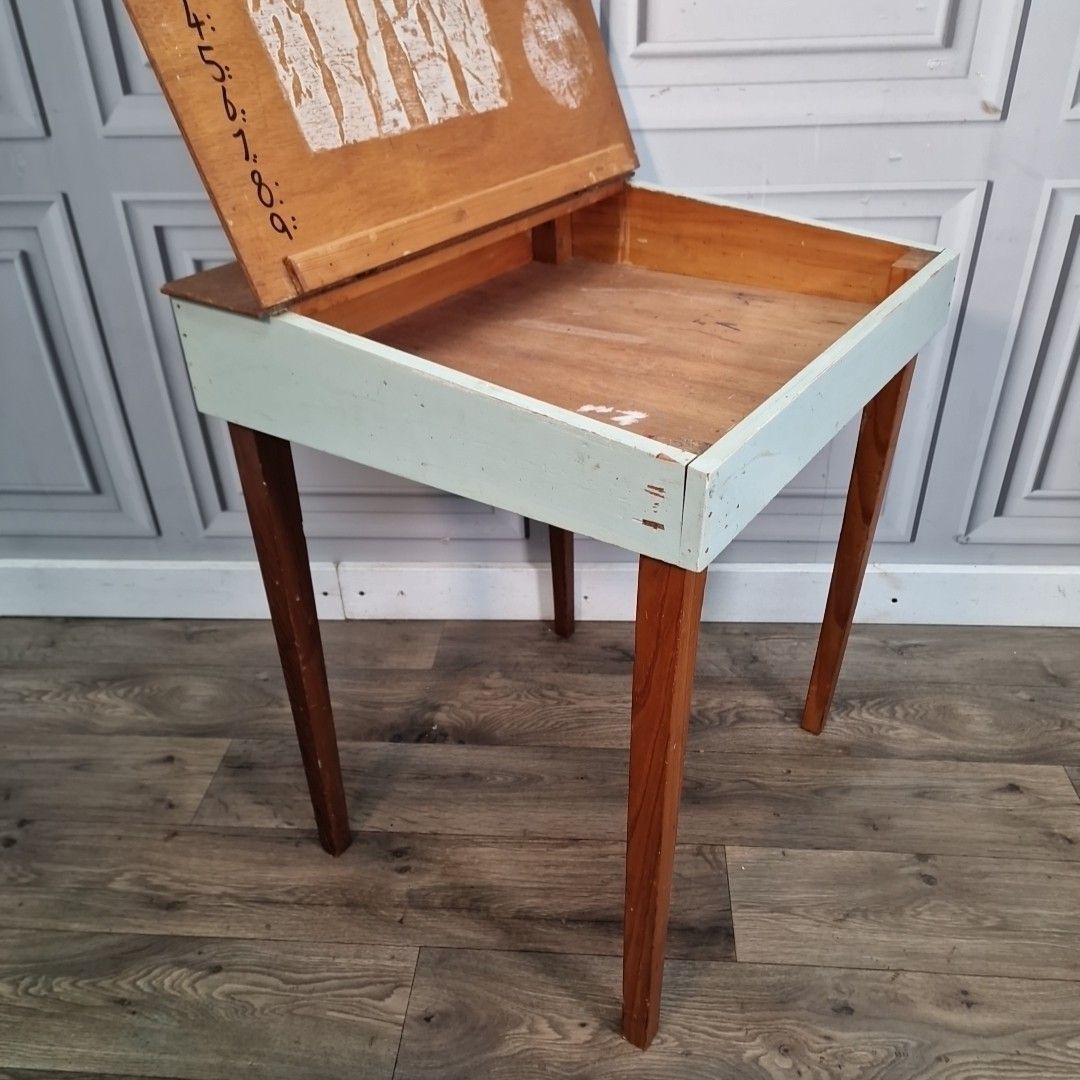 Vintage Writing Desk Sloped Top School Lift Lid Storage – Retro Children's Table photo vintage