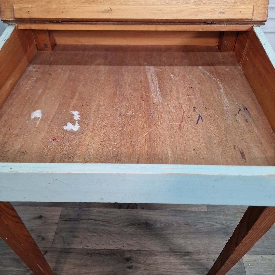Furniture Vintage Writing Desk Sloped Top School Lift Lid Storage – Retro Children's Table photo