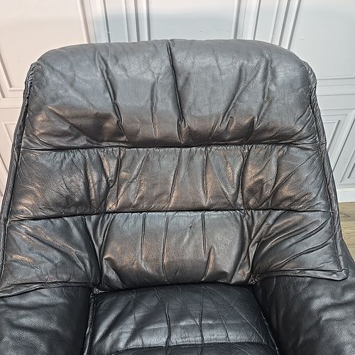 Retro Mid Century Armchair Reclining Swivel Recliner Black Leather Chair Danish photo 630.0