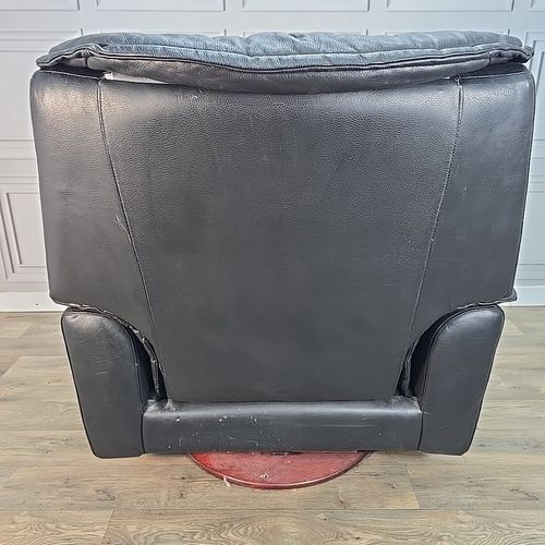 photo vinterior Retro Mid Century Armchair Reclining Swivel Recliner Black Leather Chair Danish