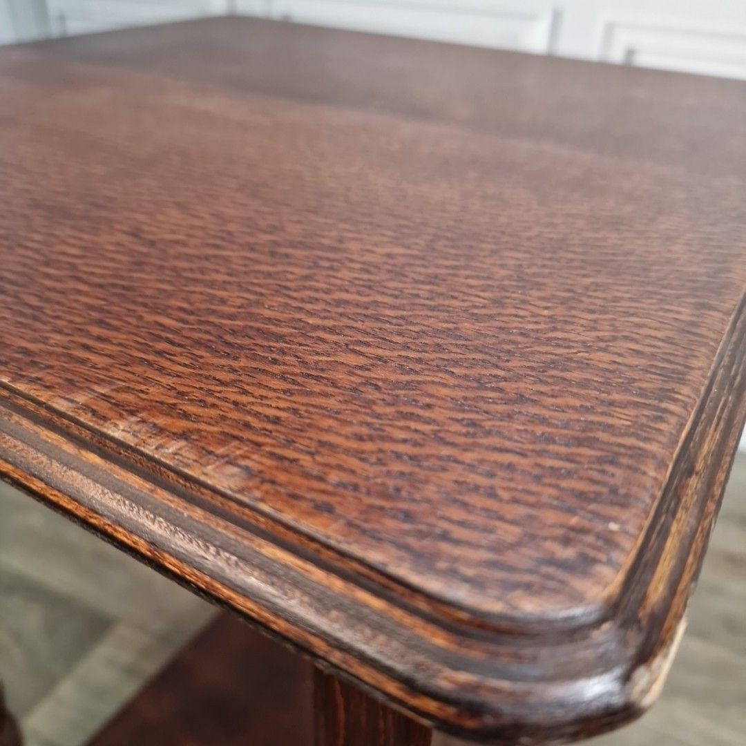 Furniture Antique Oak Hall Table Vintage Wooden Barley Twist Occasional 2 Tier Lamp photo