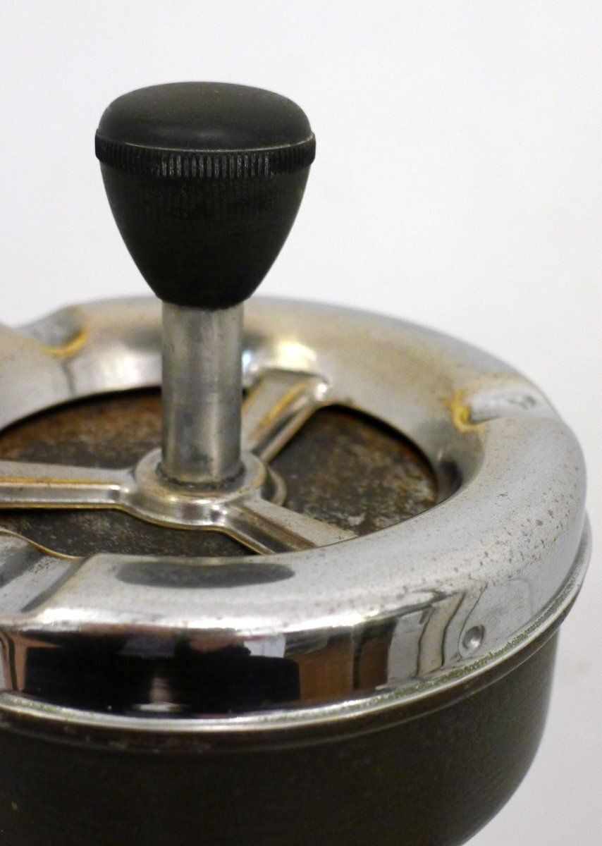 Mid Century Modern Metal Standing Ashtray With Push Button Lid, 1950s photo buy