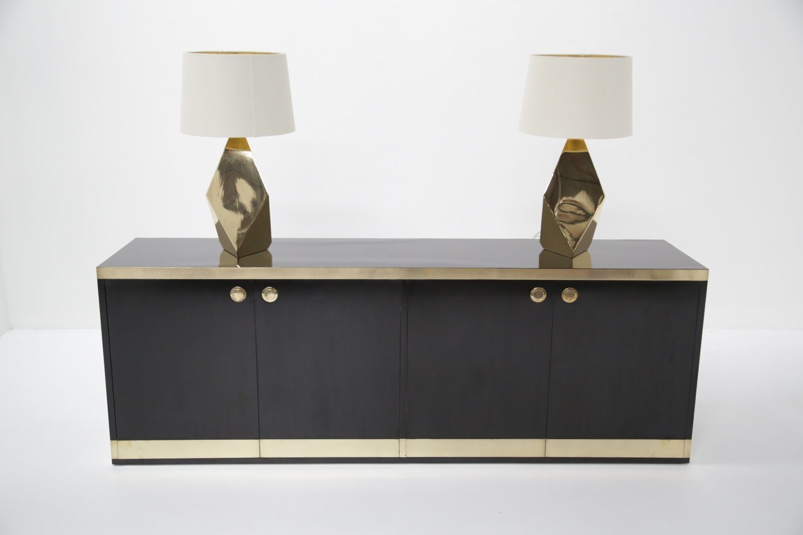 Pair Of Sculptural ‘Origami’ Polished Brass Table Lamps, USA, Mid Century Style photo buy