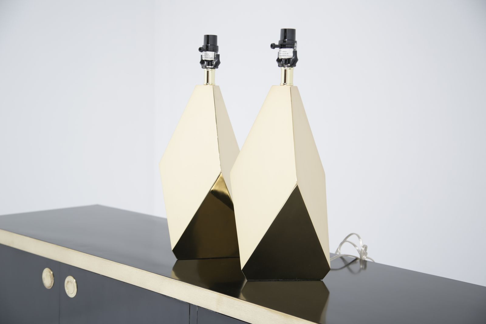 Lighting Pair Of Sculptural ‘Origami’ Polished Brass Table Lamps, USA, Mid Century Style photo