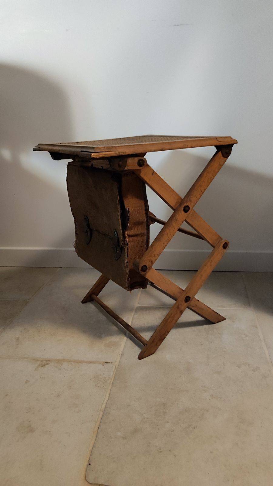 photo buy Antique French Artist Stool With Satchel For Painter