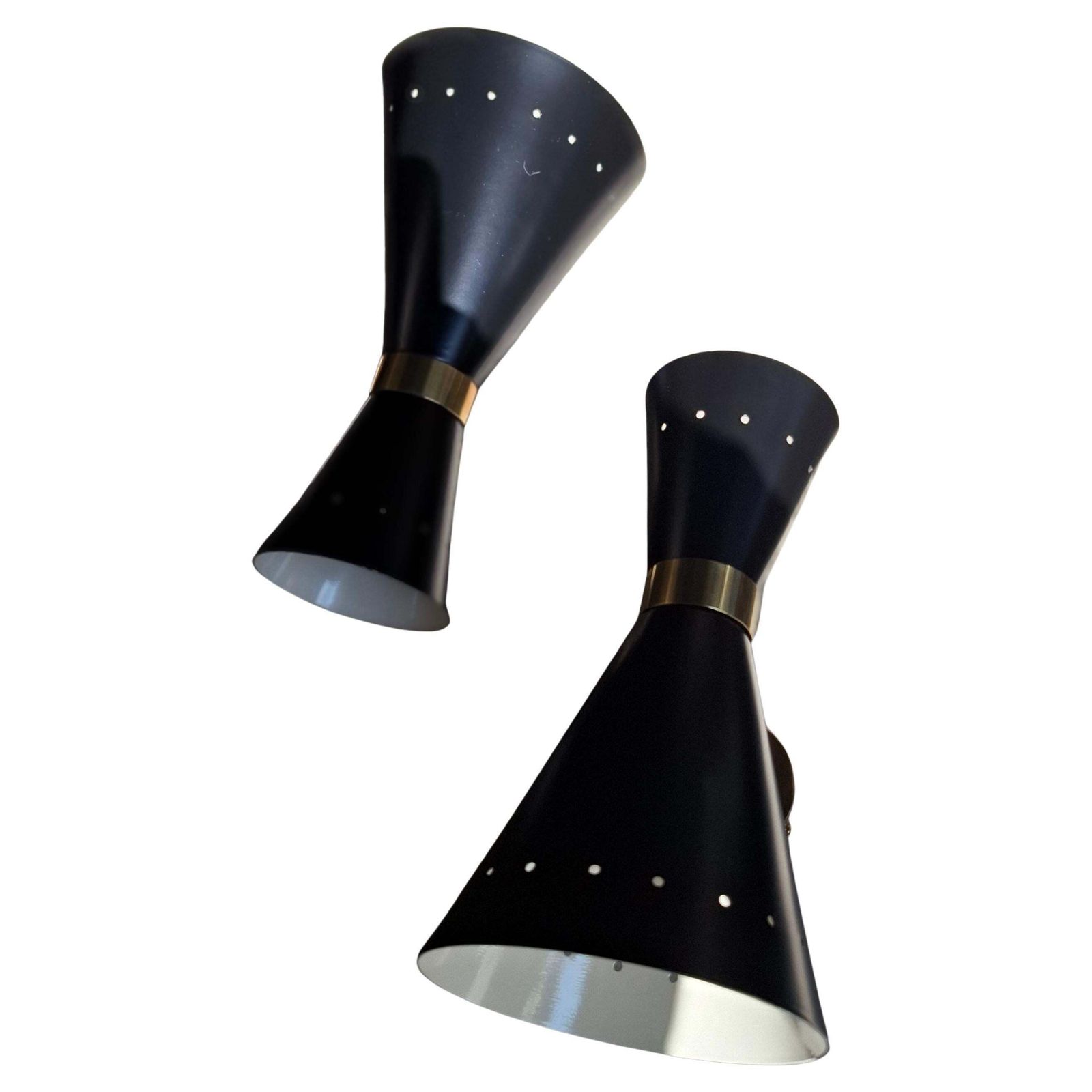 Stilnovo “Stile” Couple Sconces Brass Metal, 1960, Italy