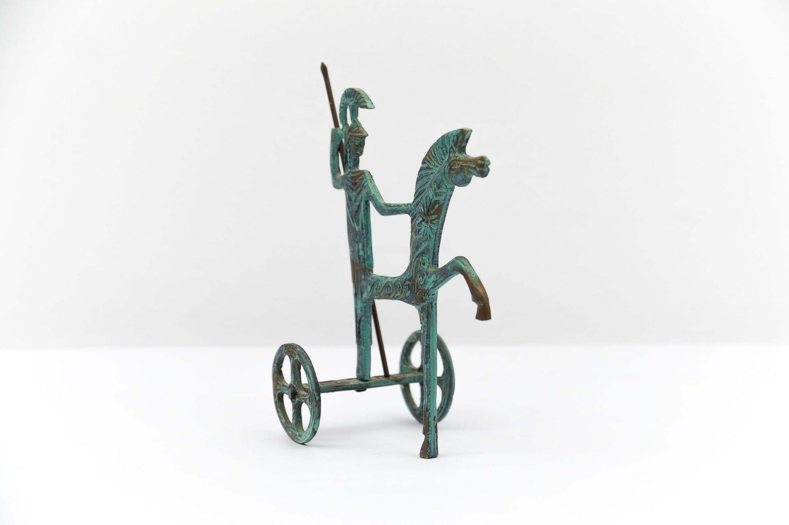Bronze Sculpture Athena Minerva With Spear On Chariot, 1960s Mid Century Modern photo Art
