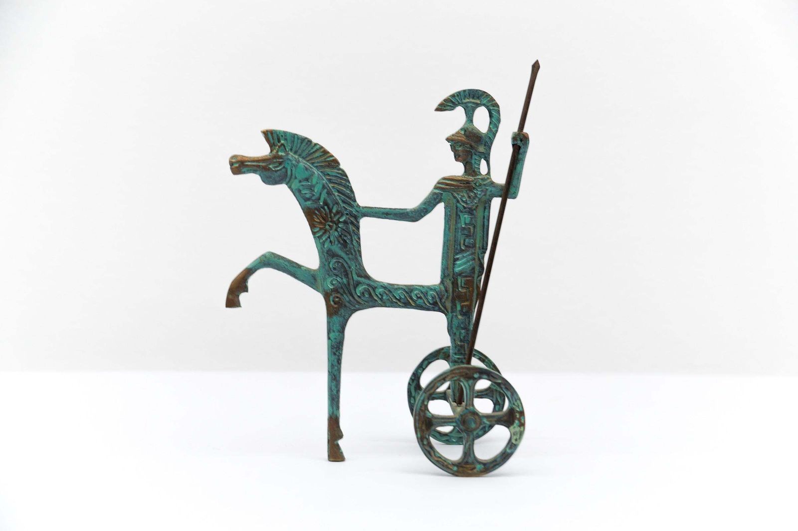 Bronze Sculpture Athena Minerva With Spear On Chariot, 1960s Mid Century Modern photo 578.0