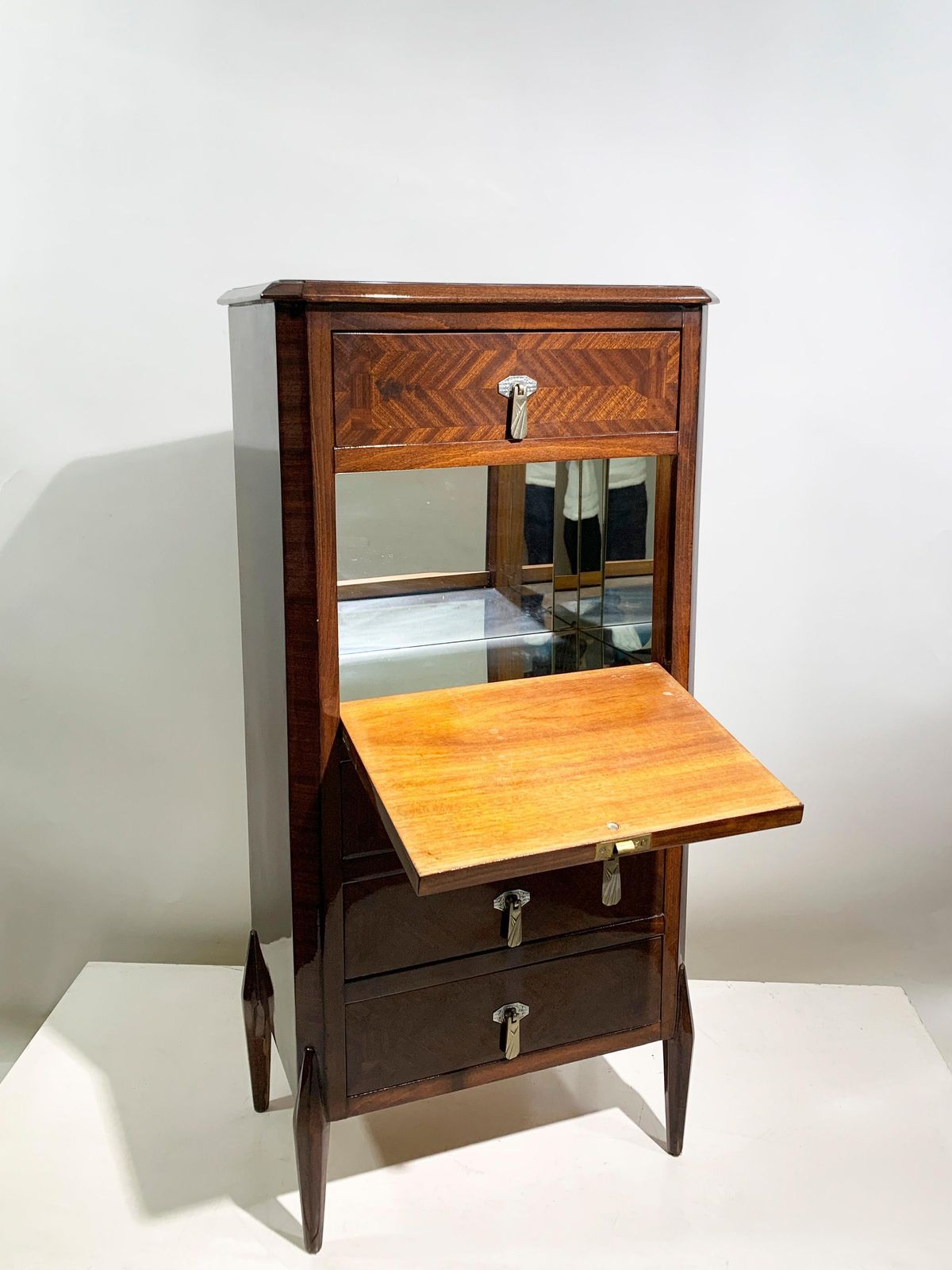 Italian Art Deco Secretary & Dry Bar With Wood Inlay, Circa 1940s photo for sale