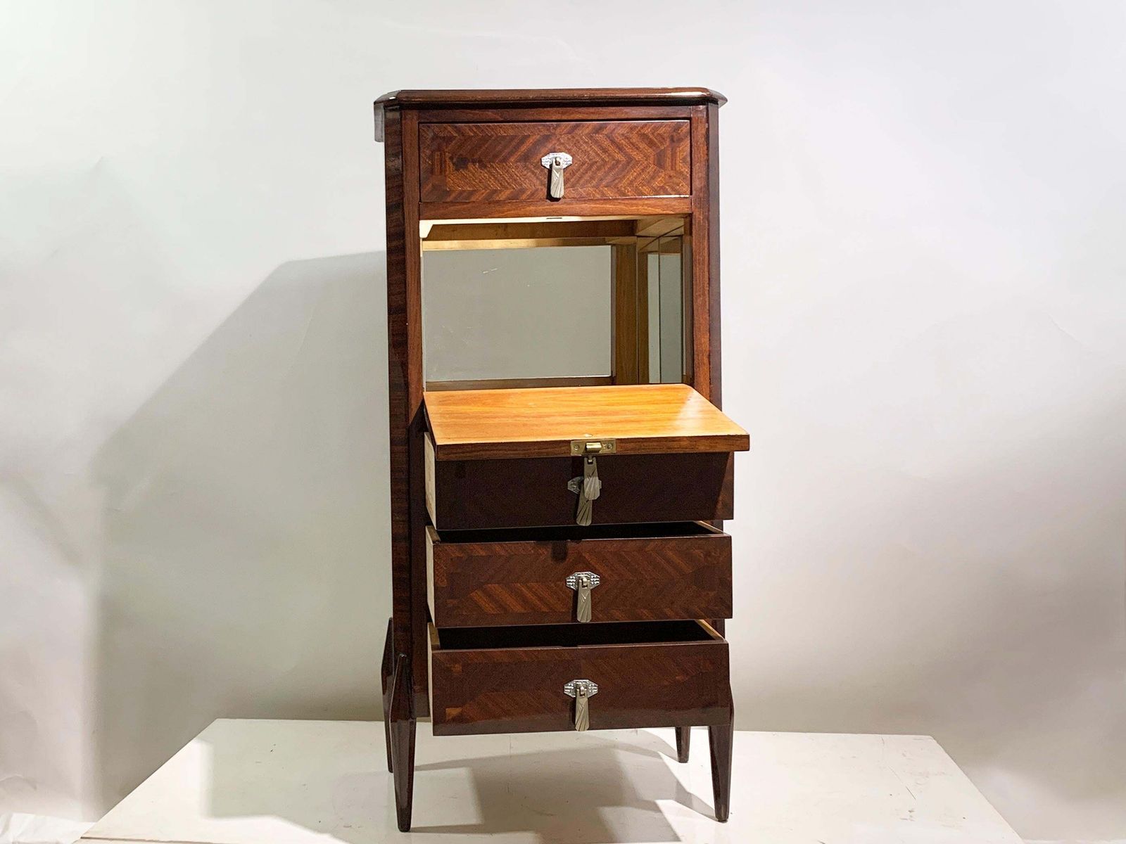 Furniture Italian Art Deco Secretary & Dry Bar With Wood Inlay, Circa 1940s photo