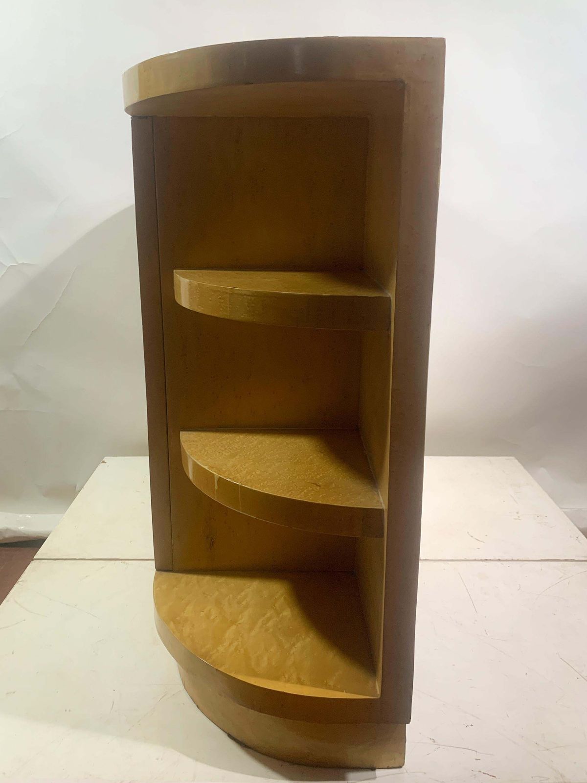 Art Deco Blonde Bird's Eye Maple Sideboard With Curved Open Shelving, Circa 1940 photo vintage