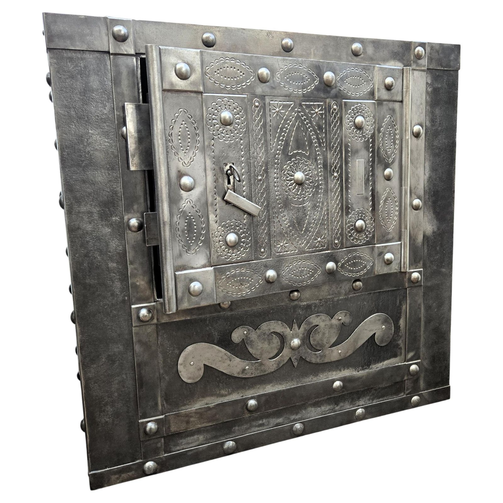 18th Century Wrought Iron Italian Antique Hobnail Safe Strong Box Bar Cabinet
