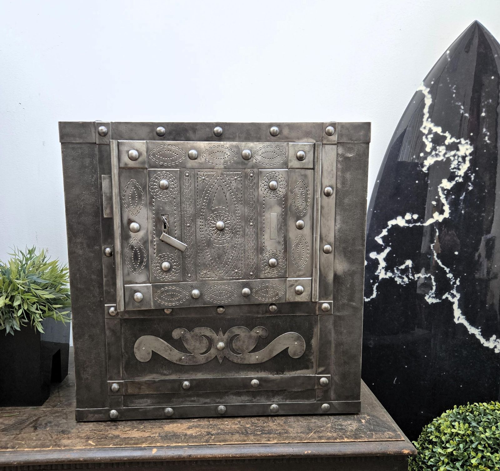 18th Century Wrought Iron Italian Antique Hobnail Safe Strong Box Bar Cabinet photo furniture
