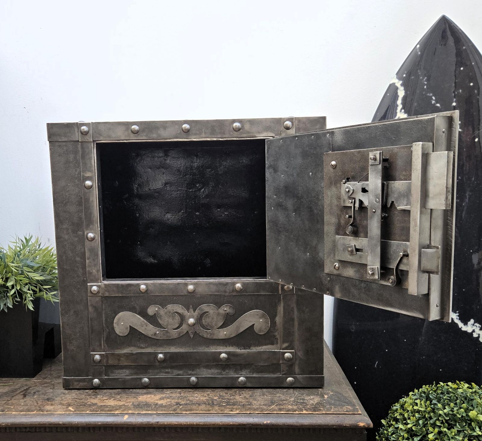 18th Century Wrought Iron Italian Antique Hobnail Safe Strong Box Bar Cabinet photo for sale