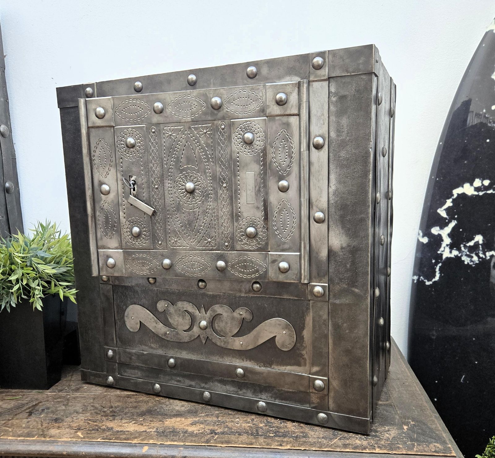 18th Century Wrought Iron Italian Antique Hobnail Safe Strong Box Bar Cabinet photo buy