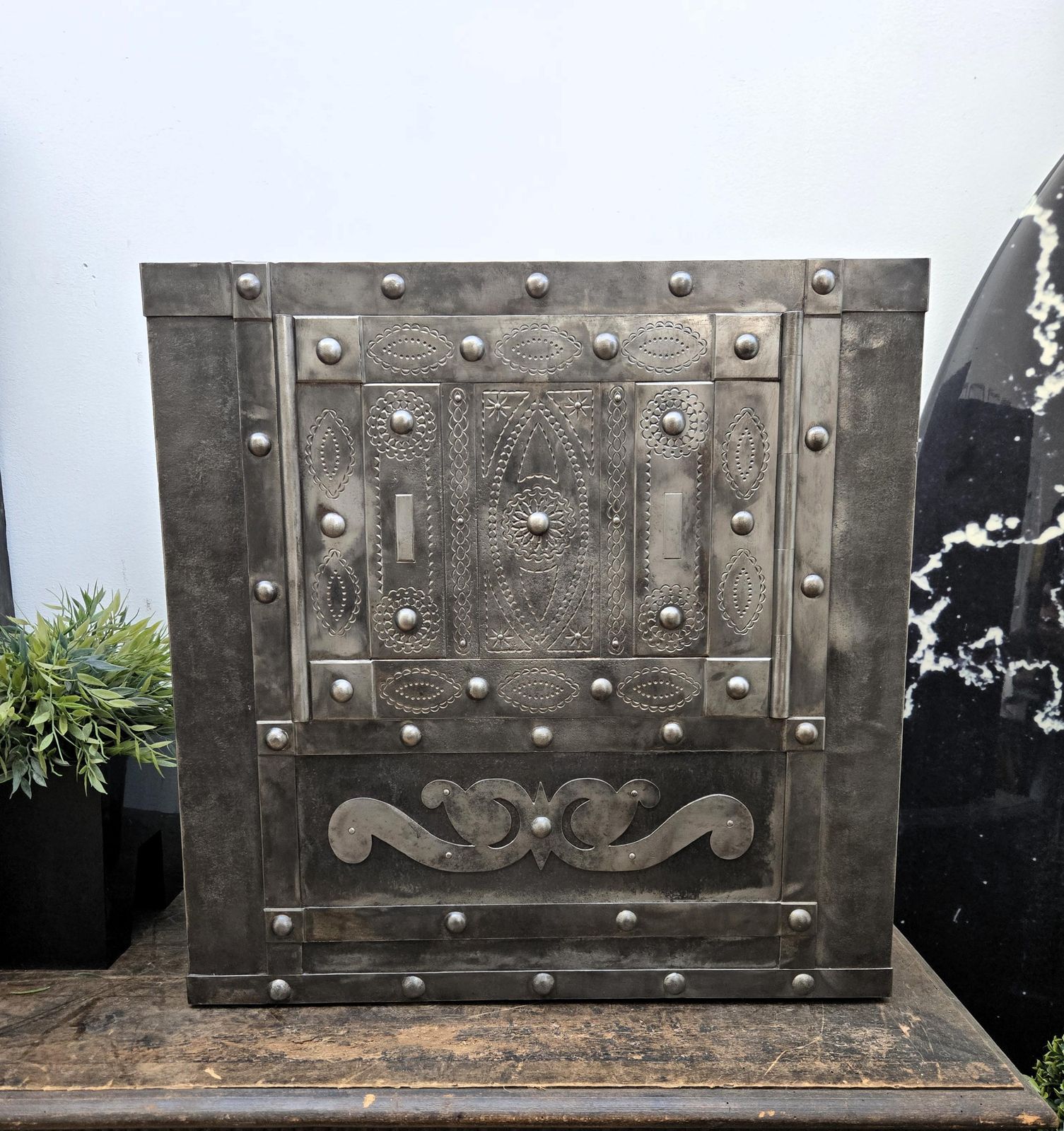 18th Century Wrought Iron Italian Antique Hobnail Safe Strong Box Bar Cabinet photo vintage