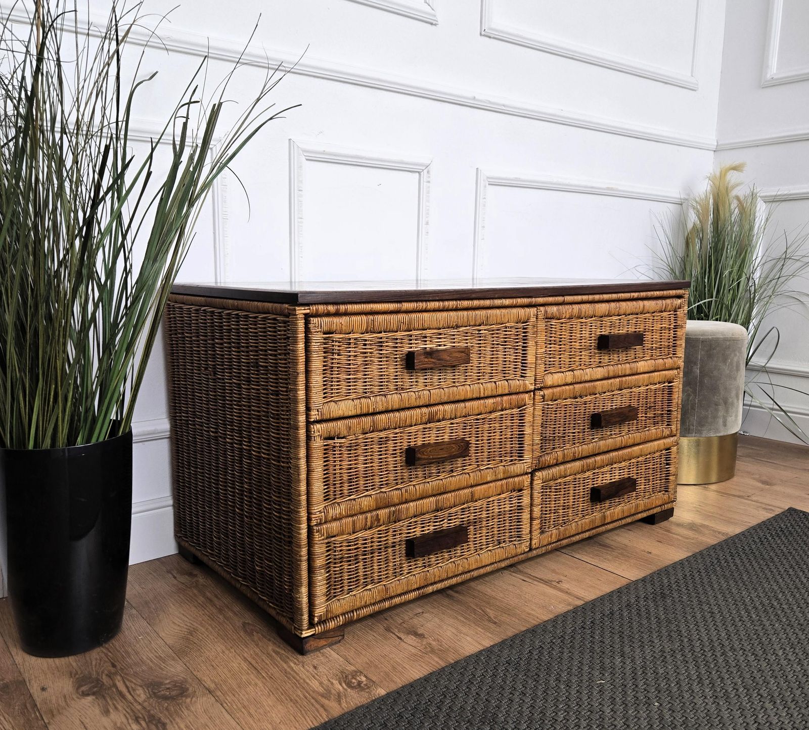 1960s Italian Bamboo & Rattan Bohemian French Riviera Commode Chest Of Drawers photo buy