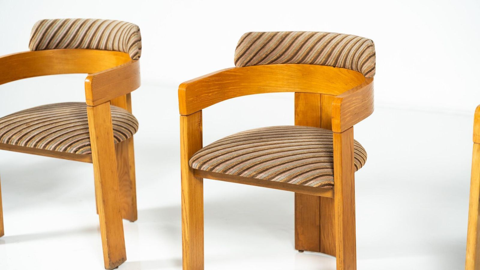 Set Of 4 Armchairs, Wood And Fabric, Italy, 1970s photo for sale