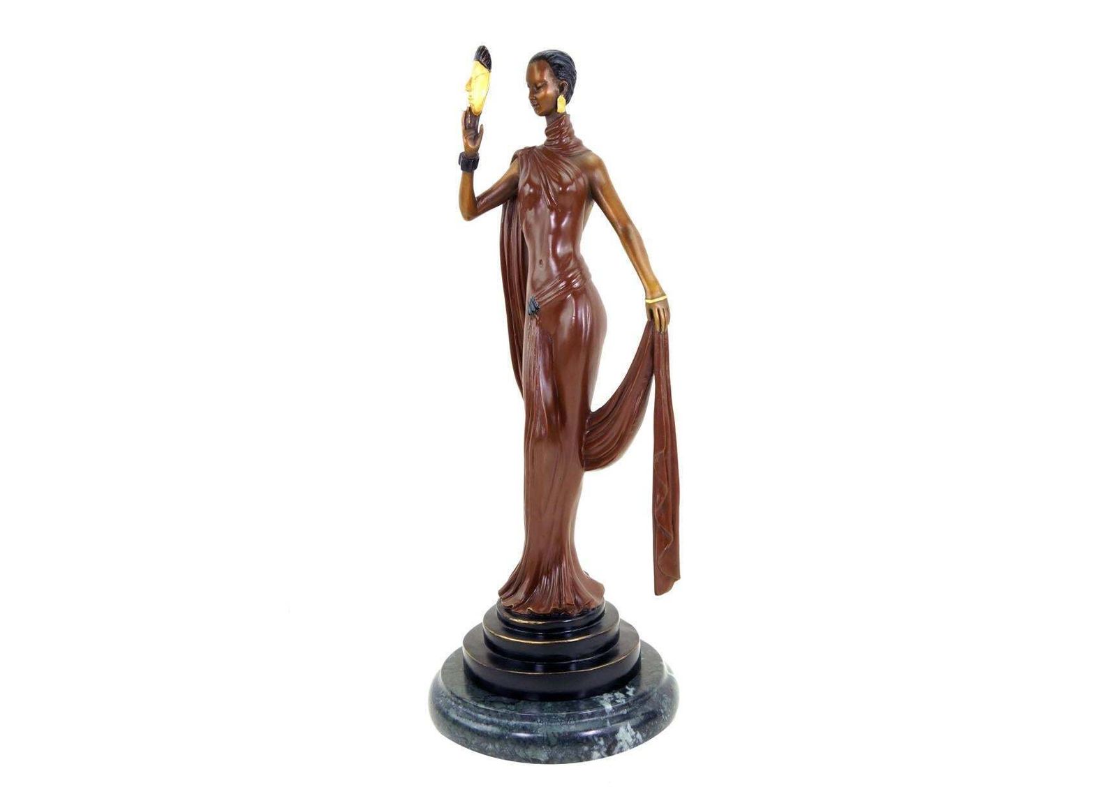 Sculpture Dancer With Mask In Bronze, Art Deco Style, 20th Century photo vintage