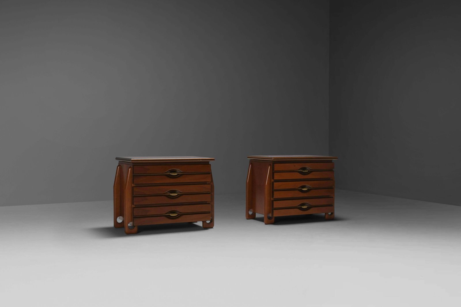 Set Of Walnut Cabinets / Chest Of Drawers By Mobil Girgi, Italy 1970s photo for sale