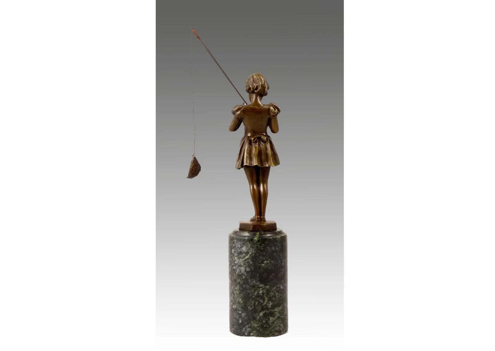 Sculpture Girl With Fishing Rod In Bronze, Art Deco Style, 20th Century photo vinterior