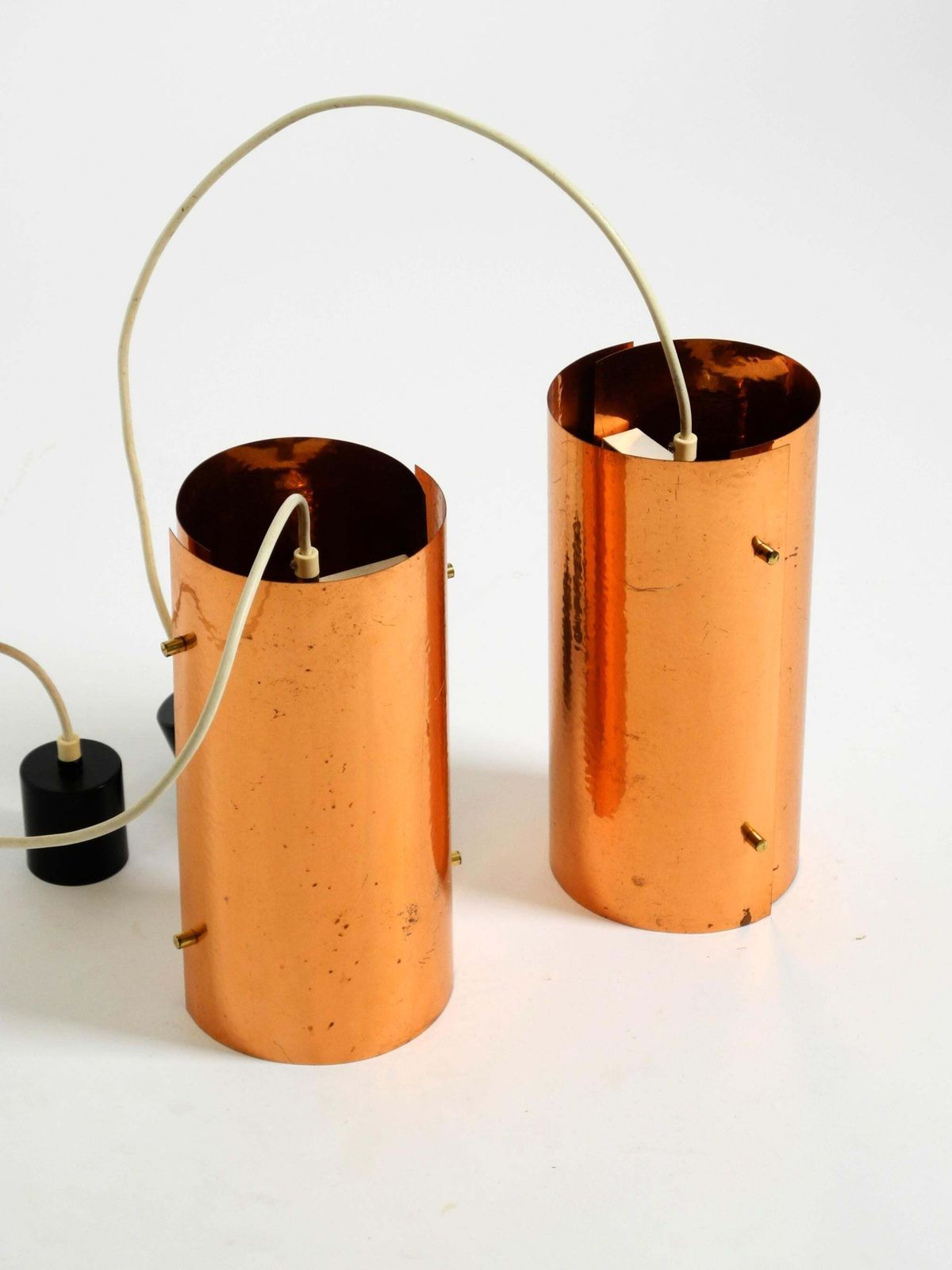 Two 1950s Tube Pendant Lamps Consisting Of Two Screwed Together Copper Bowls photo Lighting