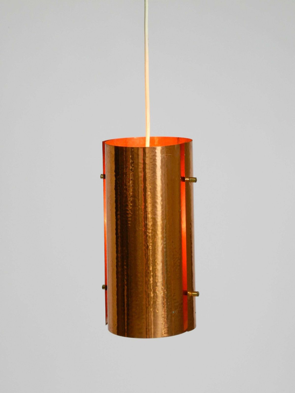 1144.0 Two 1950s Tube Pendant Lamps Consisting Of Two Screwed Together Copper Bowls photo