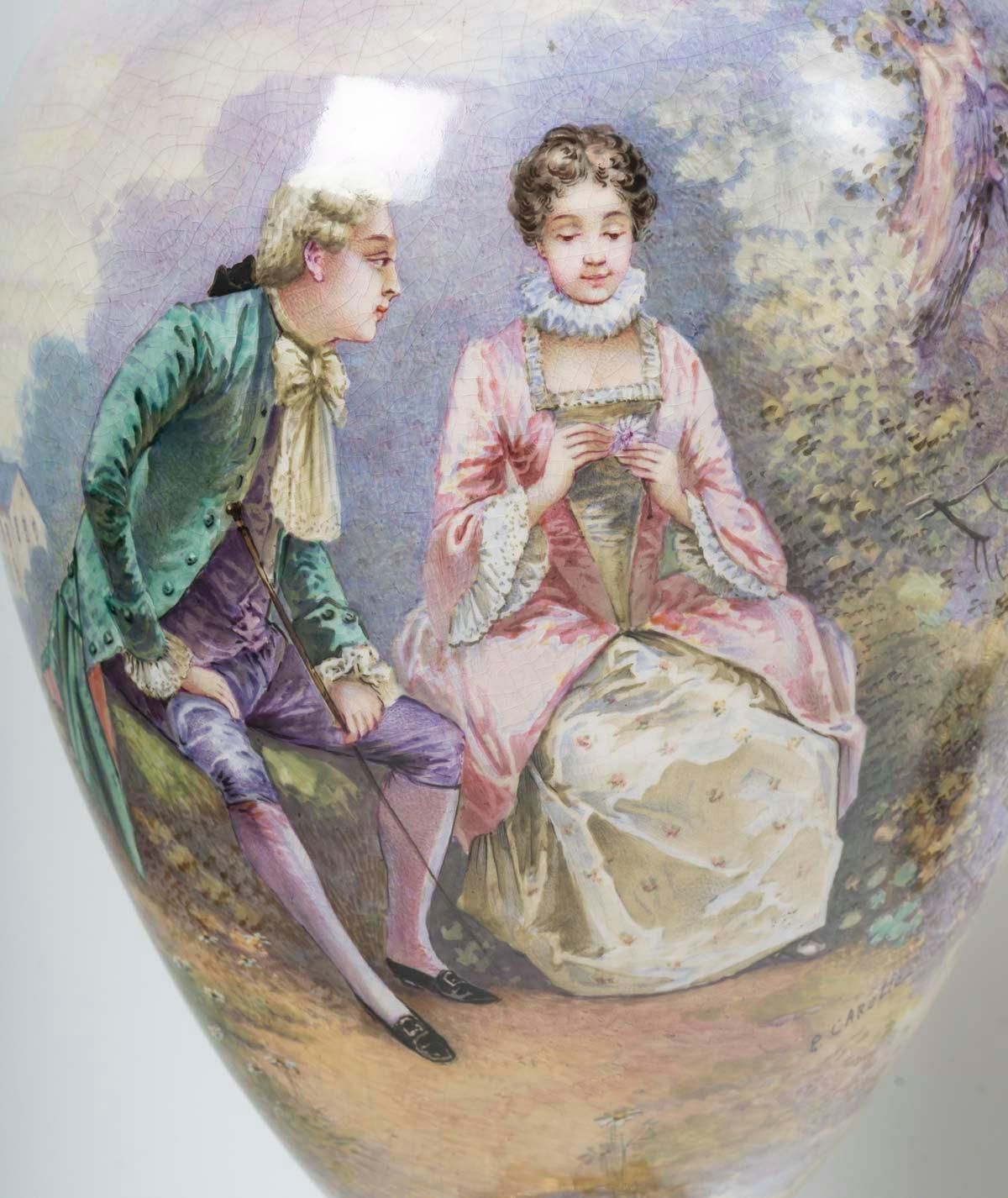 Pair Of Large Porcelain Vases Surmounted By Gilt Bronze Bouquets, 19th Century. photo buy