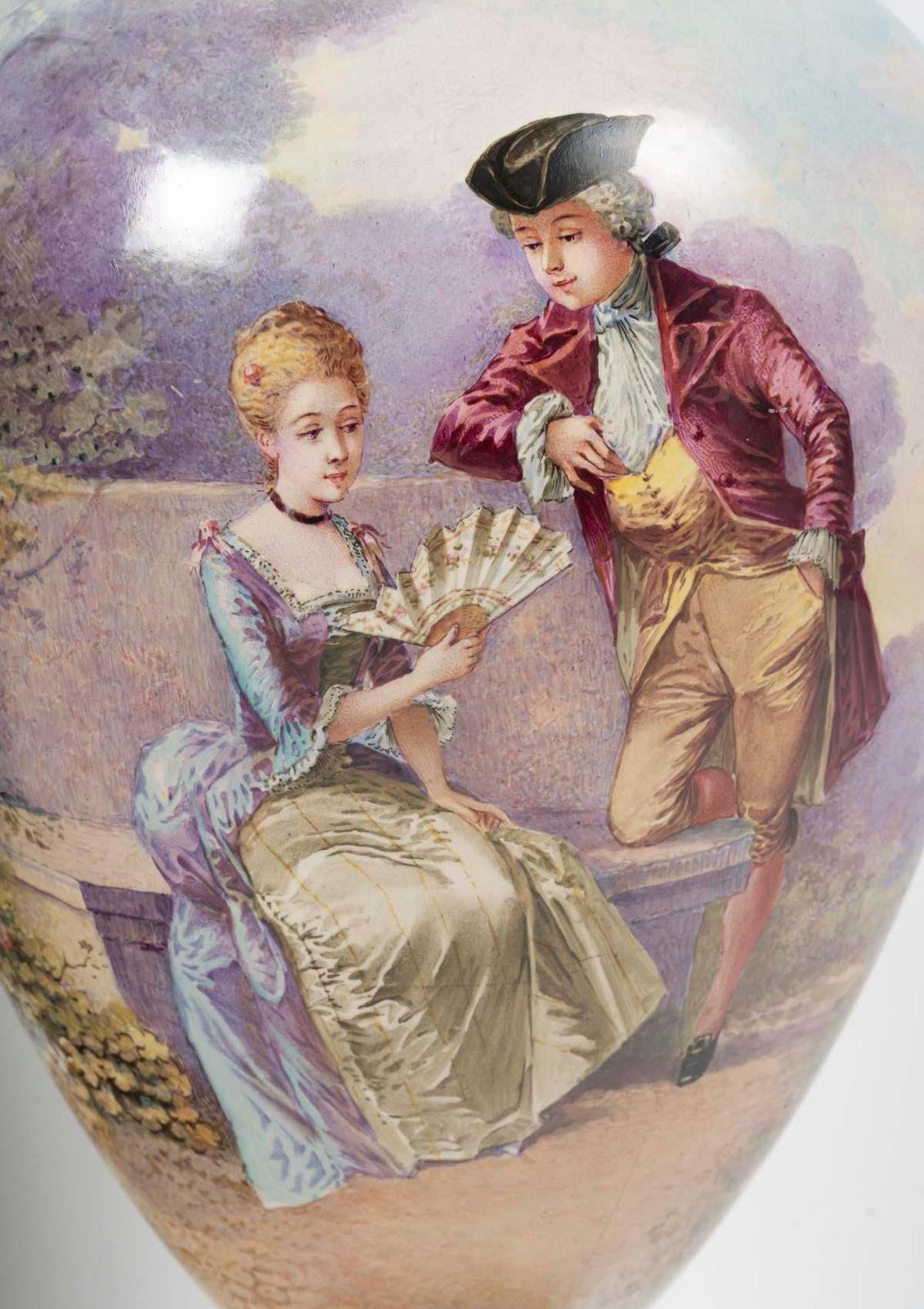 Pair Of Large Porcelain Vases Surmounted By Gilt Bronze Bouquets, 19th Century. photo vintage